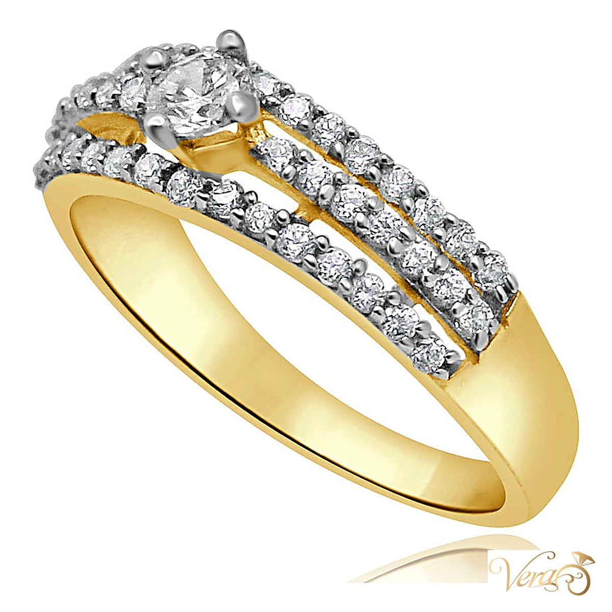 14K Yellow Gold Women Ring CZ, Size 7, 2.3g - alternate view