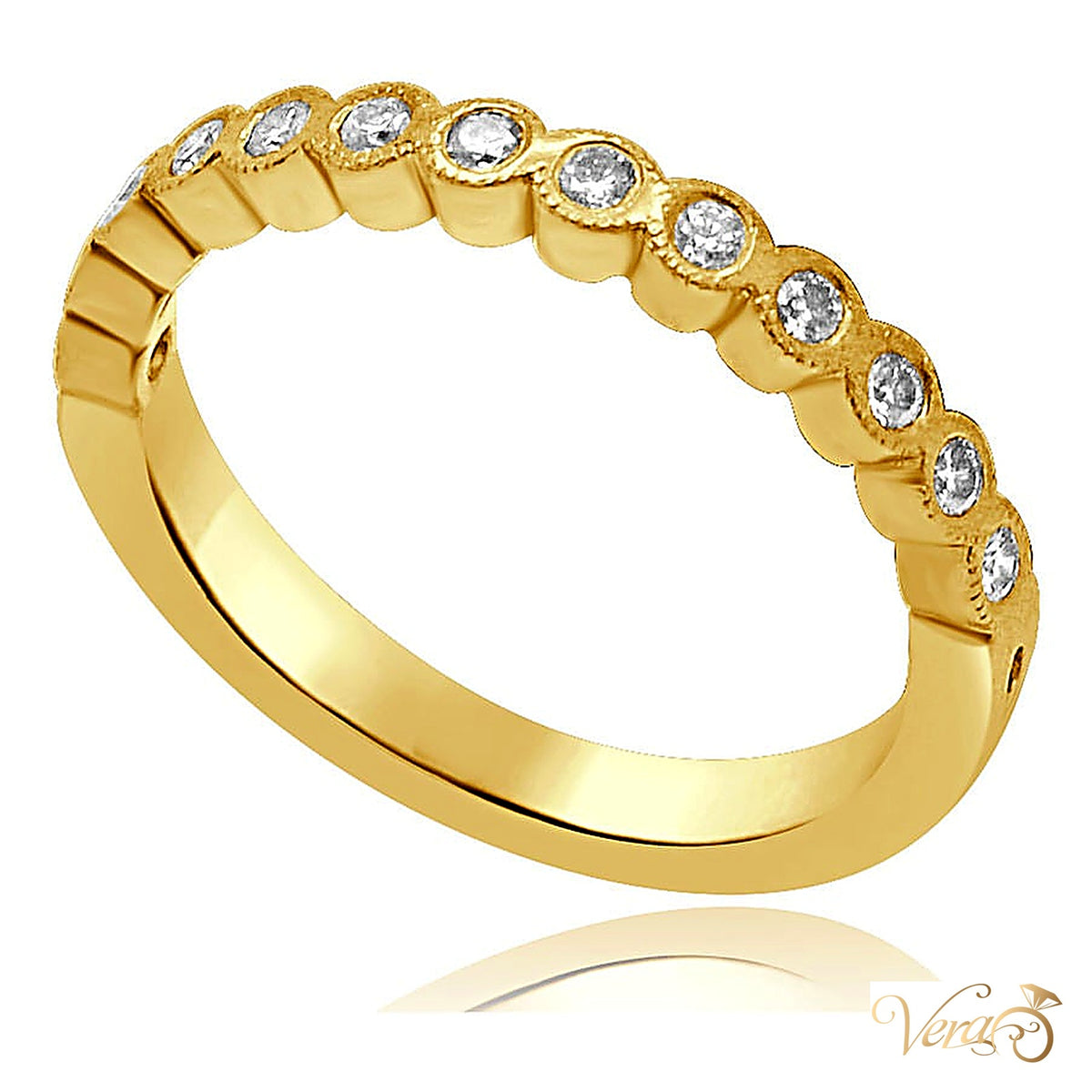 18K Yellow Gold Women's Ring with Natural Diamonds, Size 6.5, 3.5g - alternate view