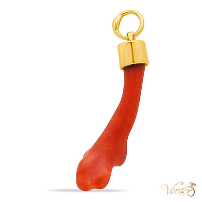 14K Yellow Gold Red Coral Pendant - alternate view