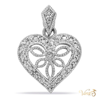 14K White Gold Heart Pendant with 0.20 ct Diamonds – 22mm - alternate view