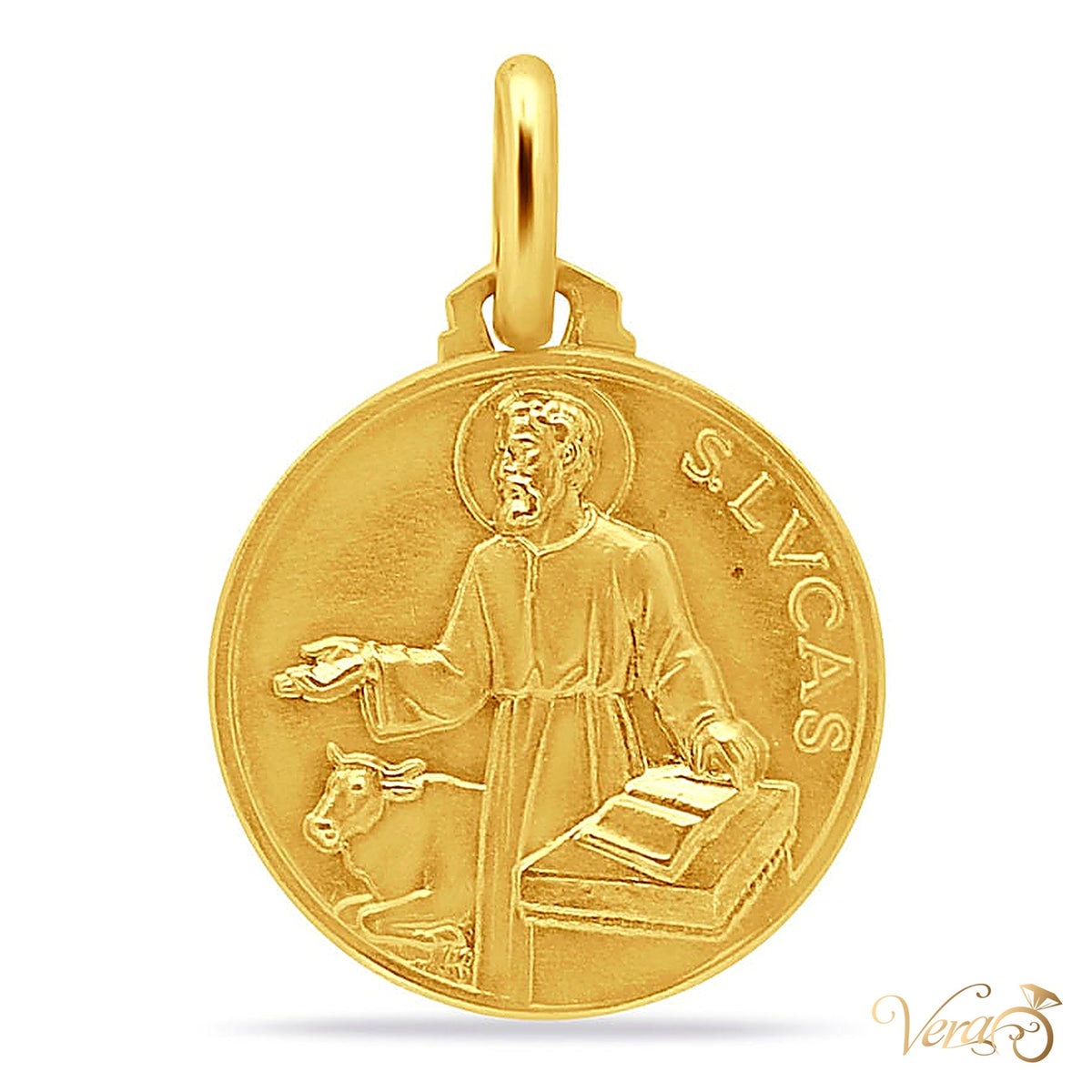 18K Yellow Gold Saint Lucas Medal Pendant – 19mm - alternate view