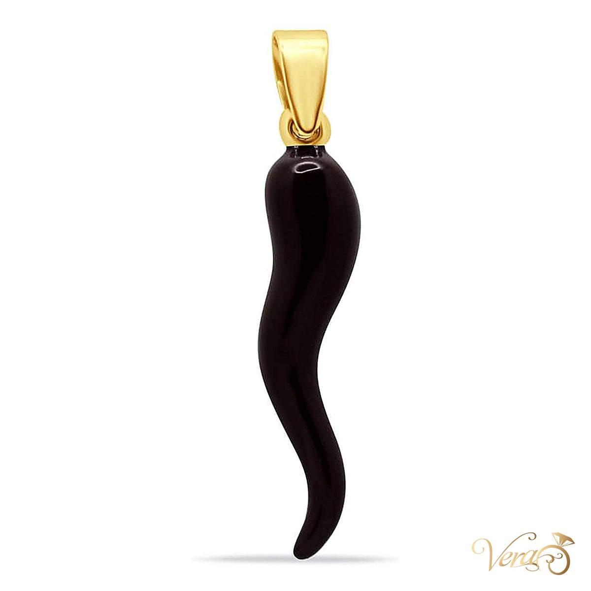 14K Yellow Gold Black Cornicello Pendant - alternate view