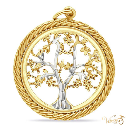 14K Yellow Gold Round Tree Pendant – 25mm - alternate view