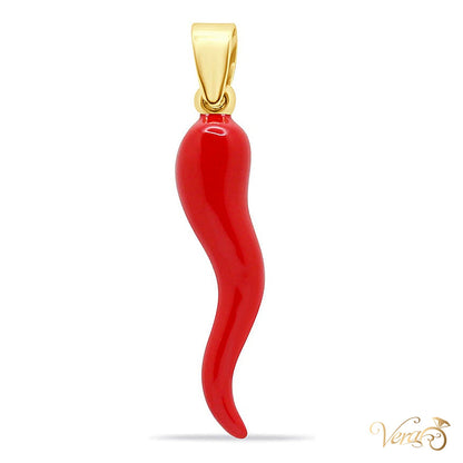 14K Yellow Gold Red Cornicello Pendant - alternate view