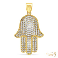 10K Yellow Gold Hamsa Hand Pendant with CZ – 37mm