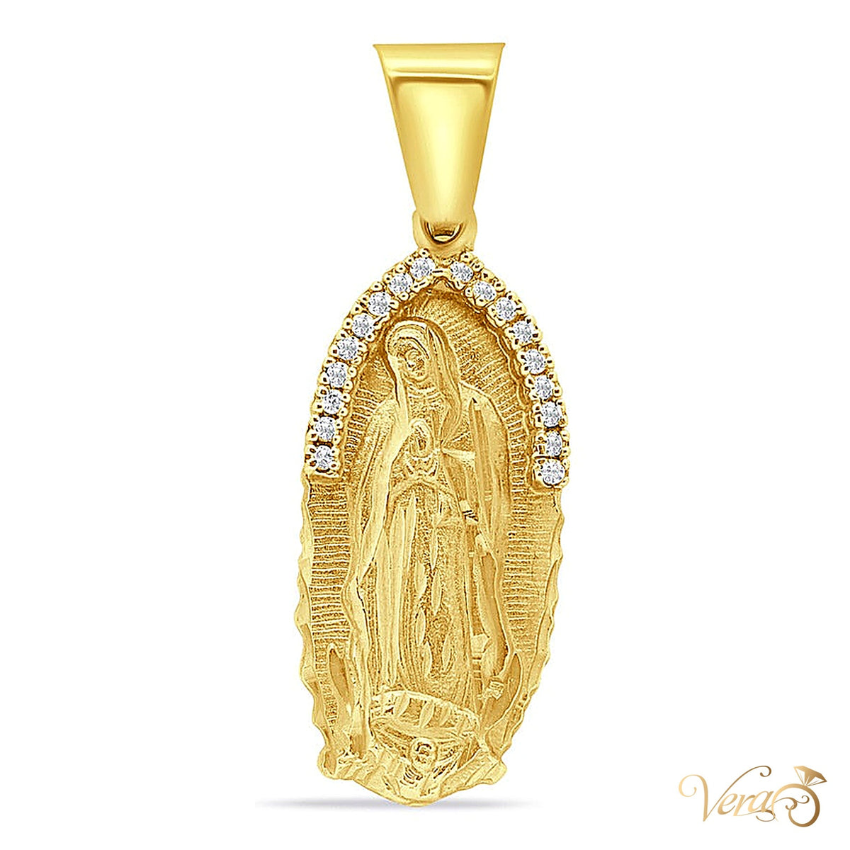 14K Yellow Gold Virgen de Guadalupe Pendant with CZ – 40mm - alternate view