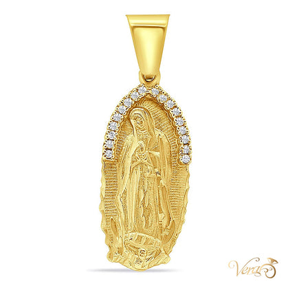 14K Yellow Gold Virgen de Guadalupe Pendant with CZ – 40mm - alternate view