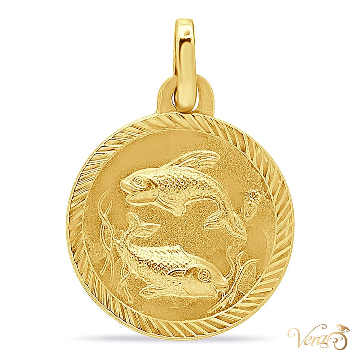 14K Yellow Gold Pisces Medal Pendant – 23mm - alternate view