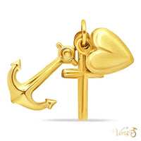 14K Yellow Gold Crucifix Heart Anchor Pendant – 24mm