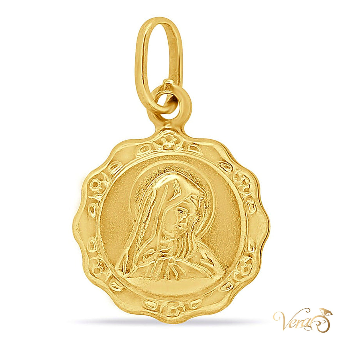 18K Yellow Gold Virgin Mary Pendant – 24mm - alternate view