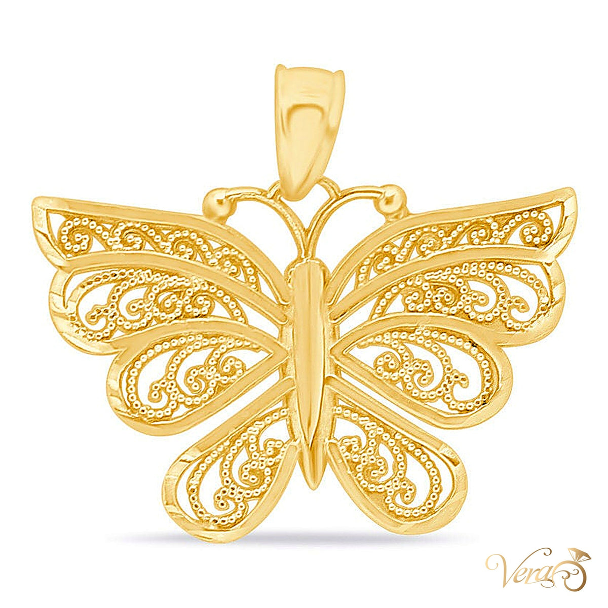 10K Yellow Gold Butterfly Pendant – 20mm - alternate view