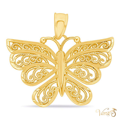 10K Yellow Gold Butterfly Pendant – 20mm - alternate view