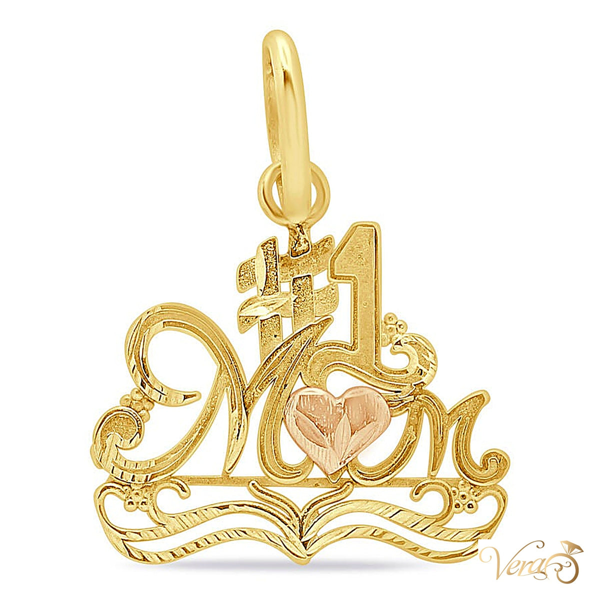 14K Yellow Gold “#1 Mom” Pendant – 25mm - alternate view