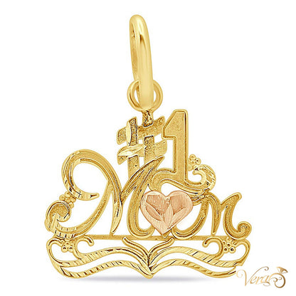 14K Yellow Gold “#1 Mom” Pendant – 25mm - alternate view