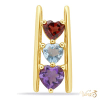10K Yellow Gold Hearts Pendant with Garnet, Amethyst & Aquamarine – 17mm