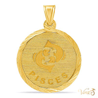 14K Yellow Gold Pisces Medal Pendant – 30mm