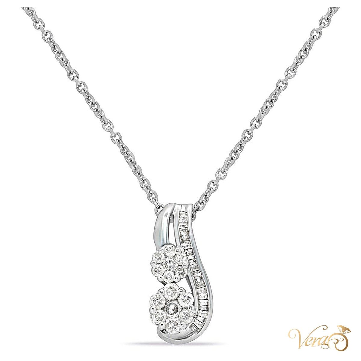 10K White Gold Diamond Pendant – 0.45ct – 20mm - alternate view