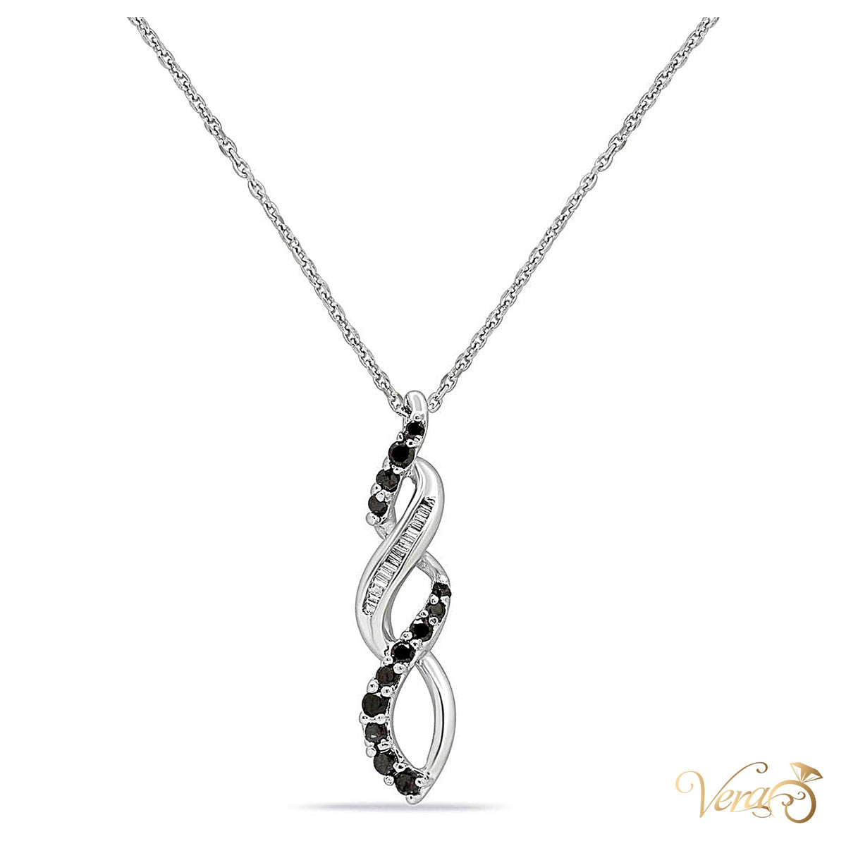 10K White Gold Diamond Pendant with 0.30ct Black & White Diamonds – 28mm - alternate view