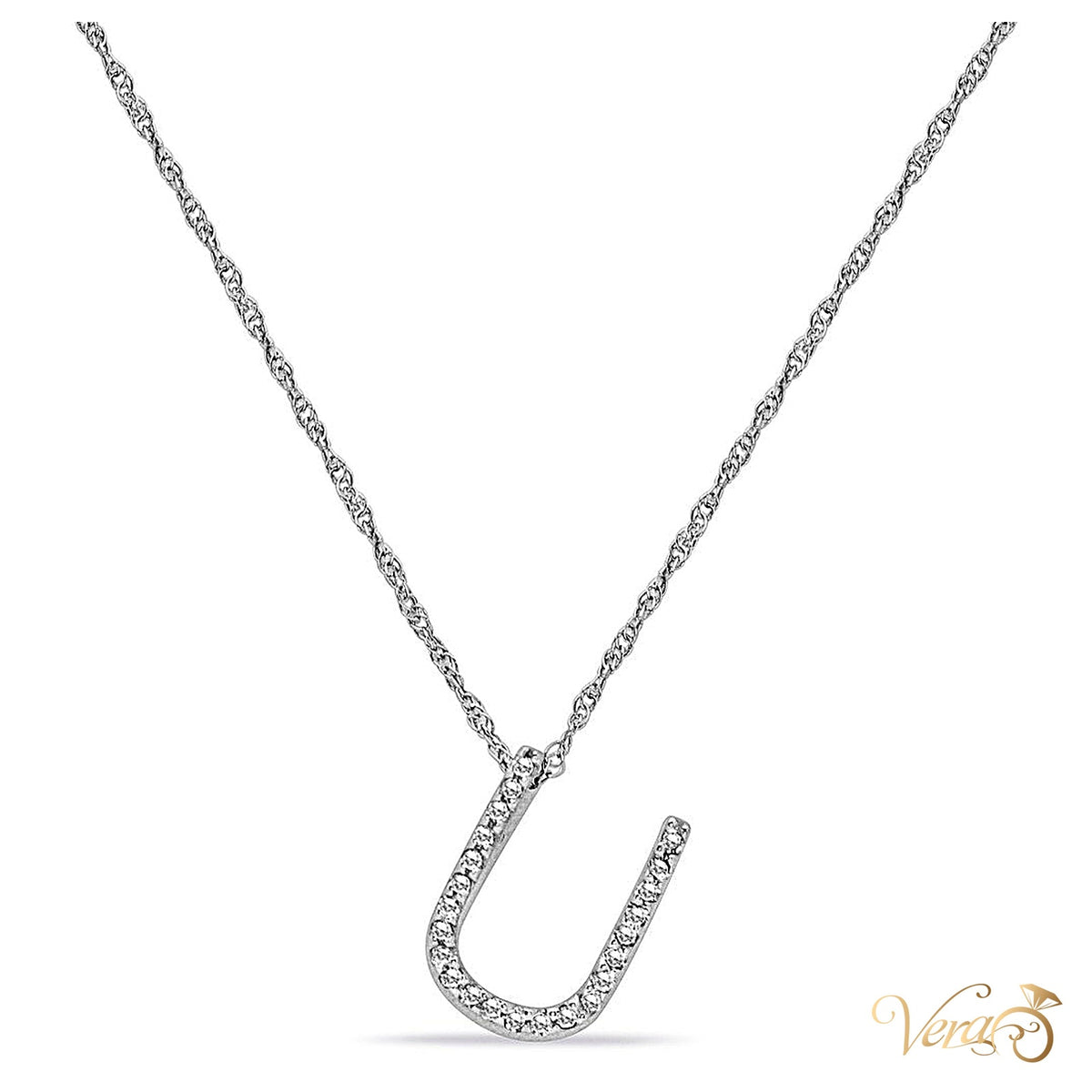 14K White Gold Horseshoe Chain & Pendant with 0.20ct Diamond - alternate view