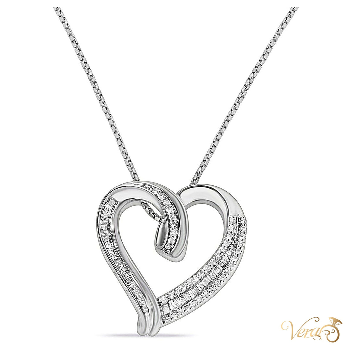 10K White Gold Heart Pendant with Franco Chain & 0.50ct Diamond – 21" - alternate view