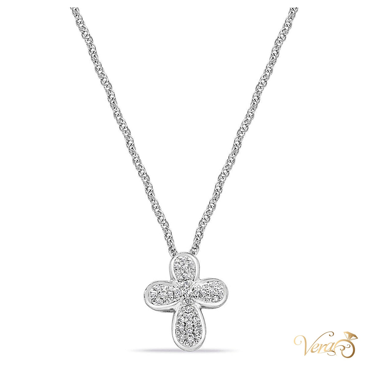 14K White Gold Crucifix Pendant with Chain & 0.20ct Diamond – 17" - alternate view