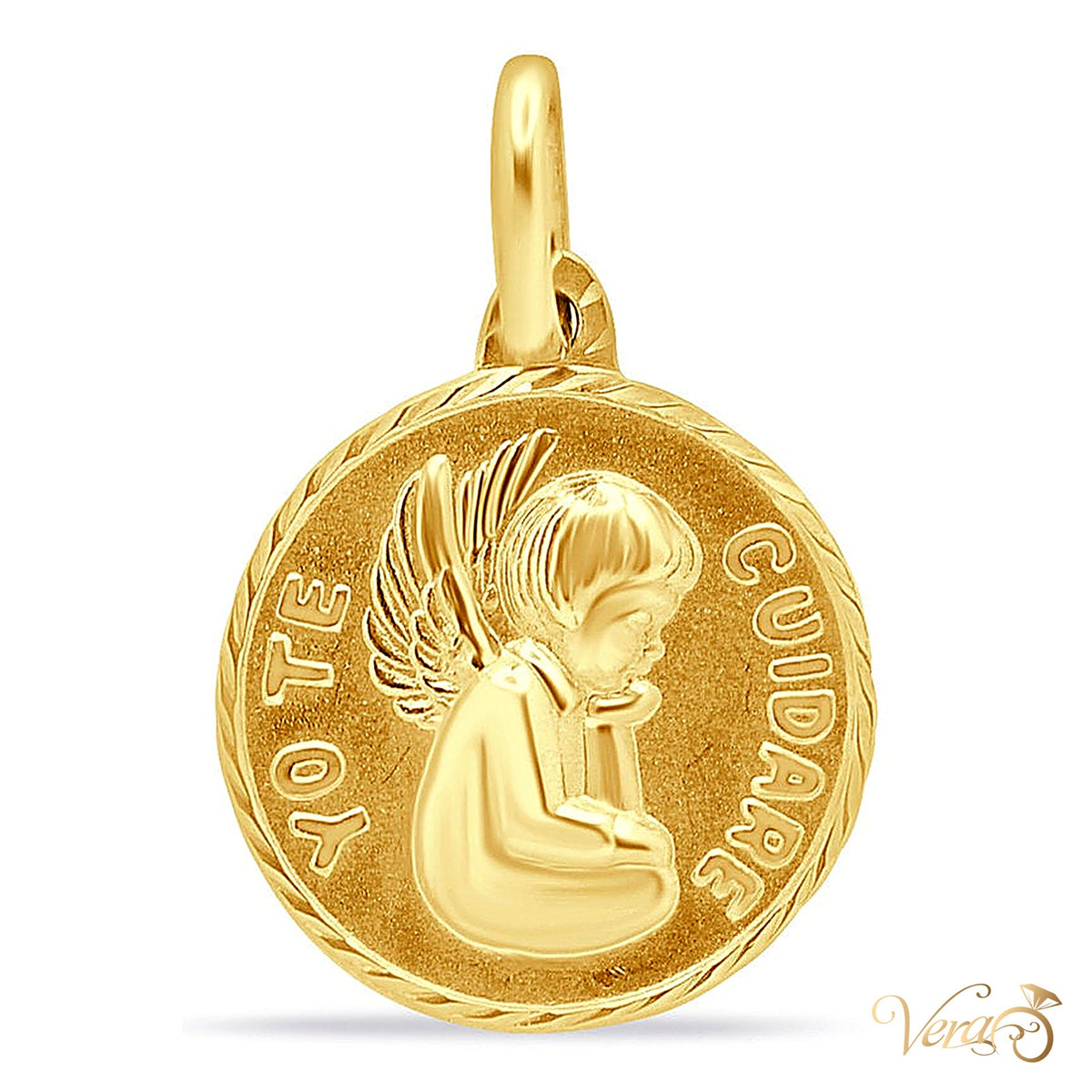 18K Yellow Gold Baby Angel Medal Pendant - alternate view