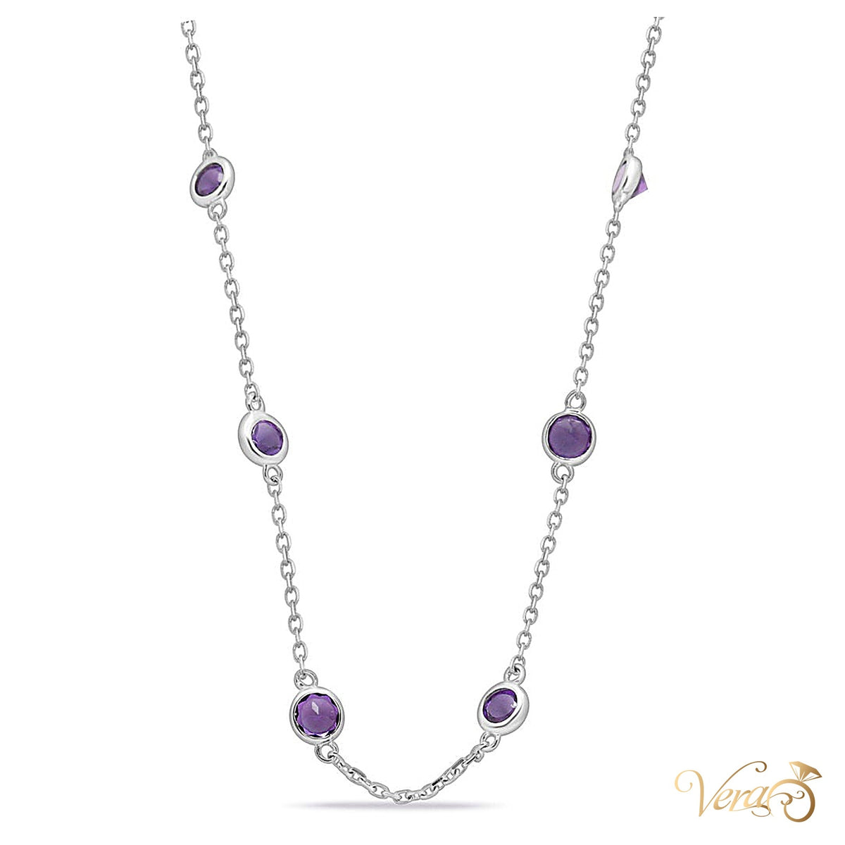 14K White Gold Fancy Chain with Amethyst – 18" - alternate view