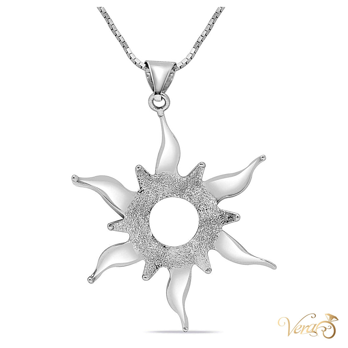 18K White Gold Sun Pendant with Franco Chain – 17" - alternate view