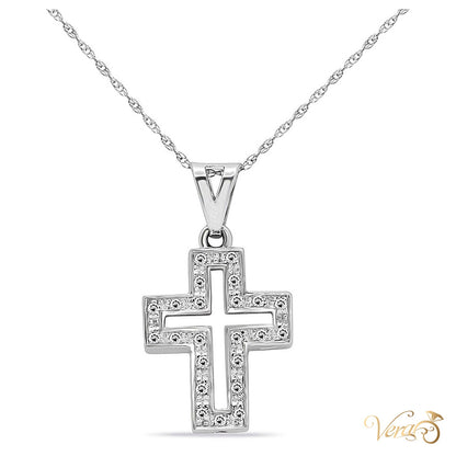 14K White Gold Crucifix Pendant with Chain & CZ – 16" - alternate view